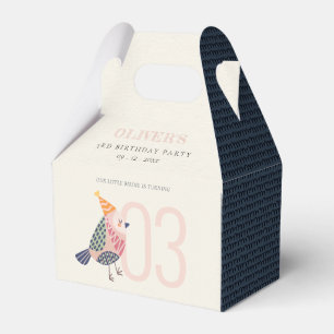 Cute Blush Pink Blue Birdie Any Age Birthday Favour Box