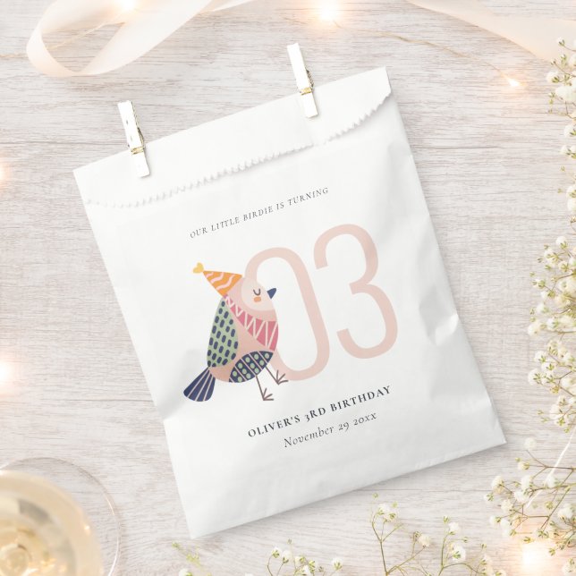 Cute Blush Pink Boho Birdie Any Age Birthday Favour Bags (Clipped)