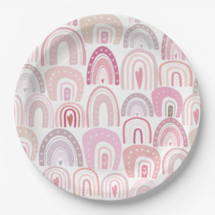 Cute Blush Pink Boho Rainbow Pattern Paper Plate
