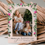 Cute Blush Pink Botanical Greenery Arch Christmas Holiday Card<br><div class="desc">This collection features watercolor bright pink florals,  berries & winter greenery with modern & elegant typography,  with a winter botanical pattern back.</div>