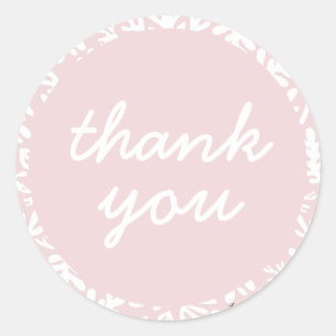 Cute Blush Pink Botanical Thank You Classic Round Sticker