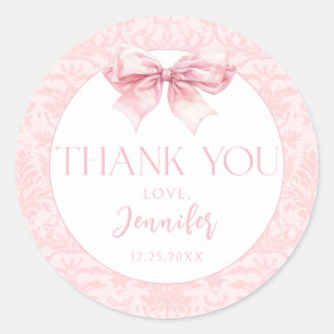 Cute Blush Pink Bow Baby Girl Shower Thank You Classic Round Sticker