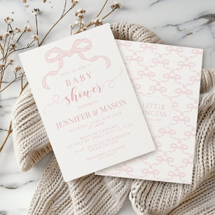 Cute blush pink bow ribbon boho baby girl shower invitation
