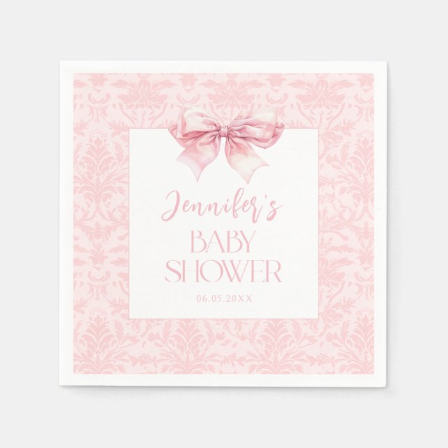 Cute Blush Pink Bow Ribbon Sweet Baby Girl Shower Napkin (Front)