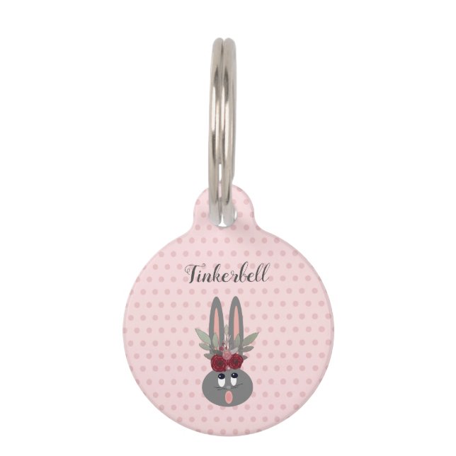 Cute Blush Pink Bunny Personalised Pet Tag (Front)