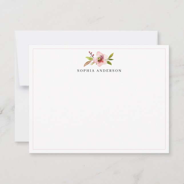 Cute Blush Pink Cherry Blossoms Floral Watercolor Card (Front)