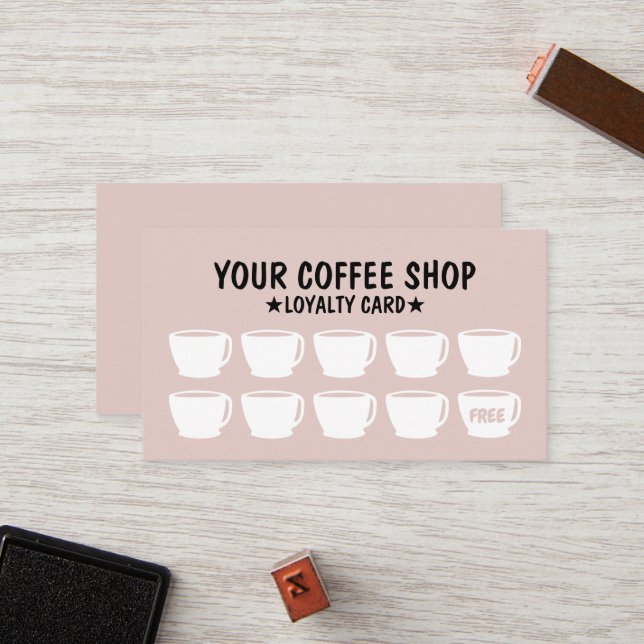 Cute Blush Pink Coffee Loyalty Cards (Front/Back In Situ)