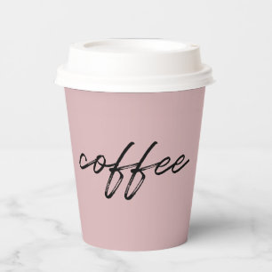Cute Blush Pink "coffee" Minimalist Script Paper Cups