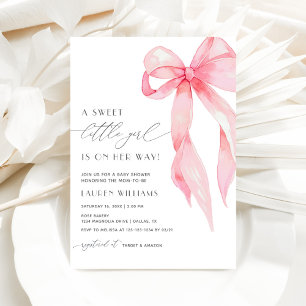 Cute Blush Pink Coquette Bow Baby Girl Shower Invitation