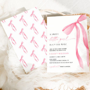 Cute Blush Pink Coquette Bow Baby Girl Shower Invitation