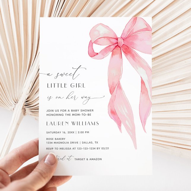 Cute Blush Pink Coquette Bow Baby Girl Shower Invitation (Creator Uploaded)