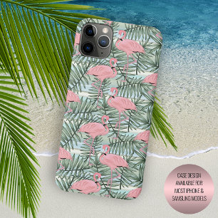 Cute Blush Pink Flamingoes Palm Leafs Art Pattern iPhone 15 Pro Max Case