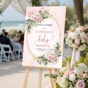 Cute Blush Pink Floral Baby Shower Welcome Sign