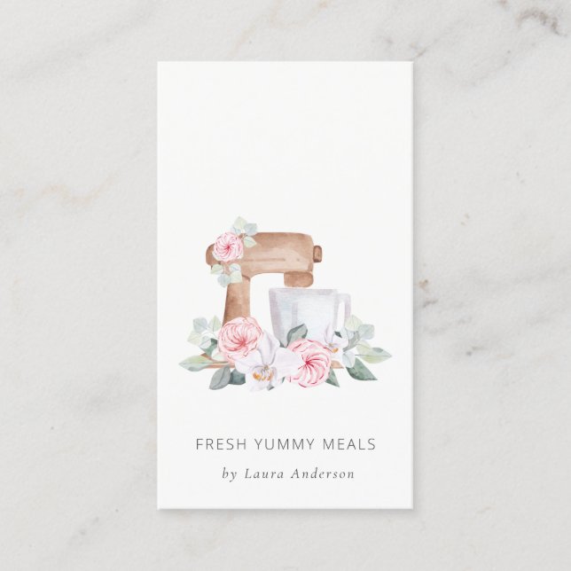 Cute Blush Pink Floral Cake Mixer Bakery Catering Business Card (Front)