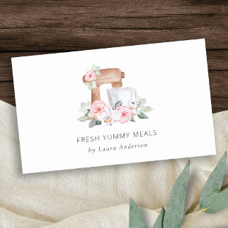 Cute Blush Pink Floral Cake Mixer Bakery Catering Business Card