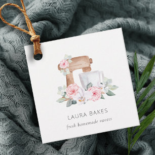 Cute Blush Pink Floral Cake Mixer Bakery Catering Favour Tags