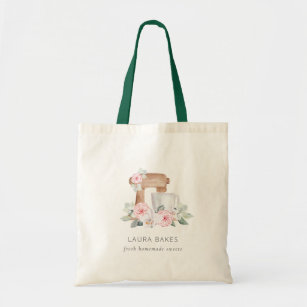 Cute Blush Pink Floral Cake Mixer Bakery Catering Tote Bag
