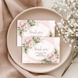 Cute Blush Pink Floral Eucalyptus Thank You Card