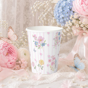 Cute Blush Pink Floral Girl Baby Shower  Paper Cups