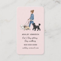 Cute blush pink Girl walking dogs Dog walker 