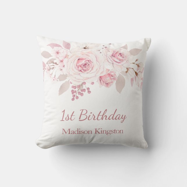 Cute Blush Pink Girls 1st Birthday Party Gift Cushion (Front)