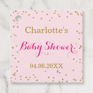 Cute Blush Pink Gold Glitter Confetti Baby Shower Favour Tags