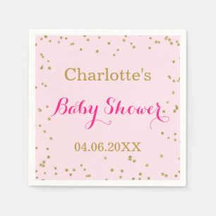 Cute Blush Pink Gold Glitter Confetti Baby Shower Napkin