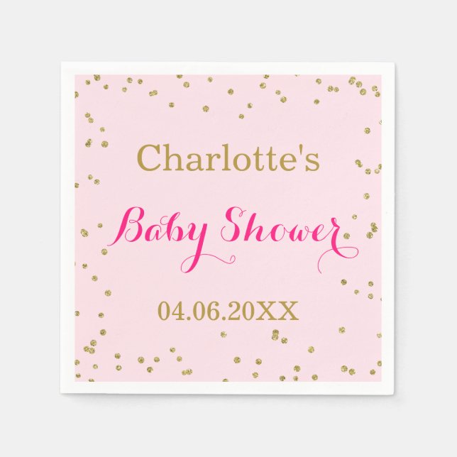 Cute Blush Pink Gold Glitter Confetti Baby Shower Napkin (Front)