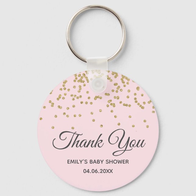 Cute Blush Pink Gold Glitter Thank You Baby Shower Key Ring (Front)