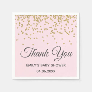 Cute Blush Pink Gold Glitter Thank You Baby Shower Napkin