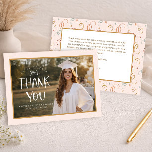 Cute Blush Pink Gold Photo Graduation Thank You Card