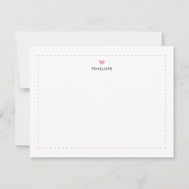 Cute Blush Pink Heart Name Border Card (Front)