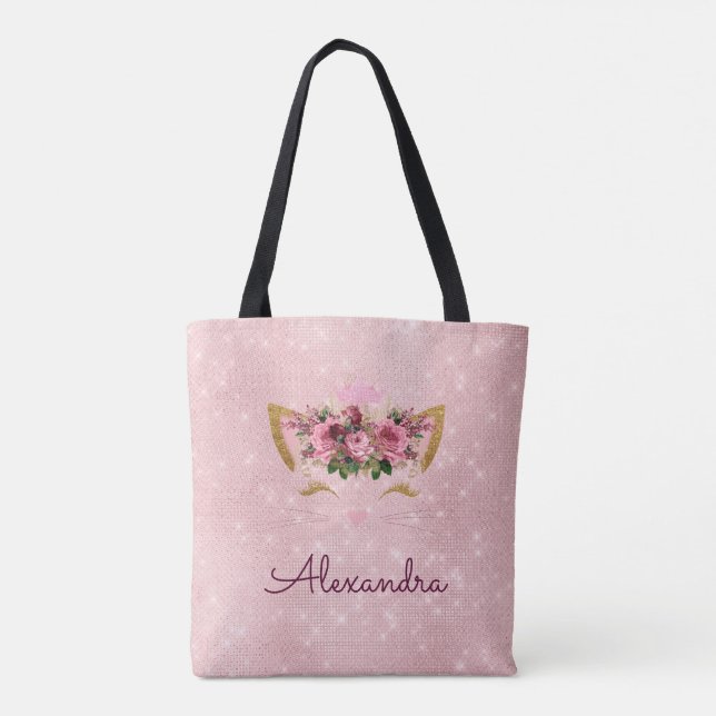 Cute Blush Pink Kitty Monogram Party Tote Bag (Back)