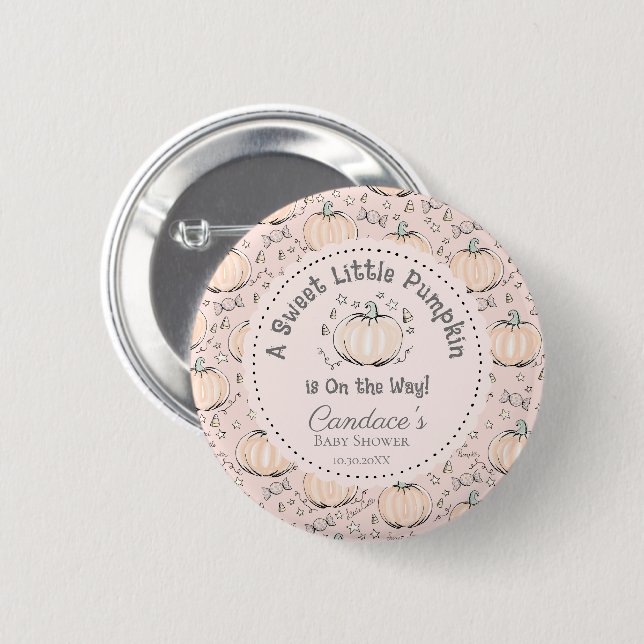 Cute Blush Pink Little Pumpkin Baby Shower 6 Cm Round Badge (Front & Back)