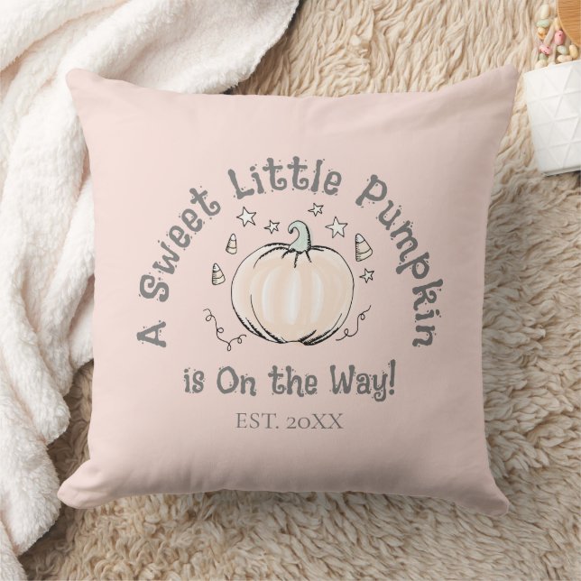 Cute Blush Pink Little Pumpkin is on the Way Cushion (Blanket)