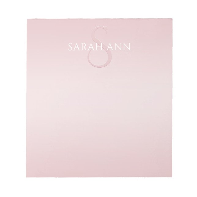 Cute Blush Pink Ombre Monogram & Name Notepad (Front)