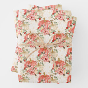Cute Blush Pink Peach Cream Watercolor Pumpkin Wrapping Paper Sheet