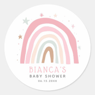 Cute Blush Pink Rainbow Baby Shower Classic Round Sticker