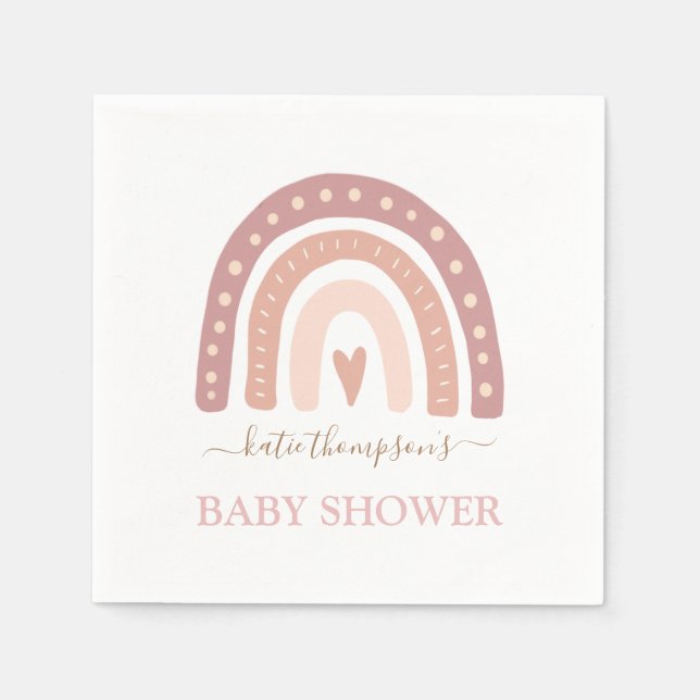 Cute Blush Pink Rainbow Girl Baby Shower Napkin (Front)