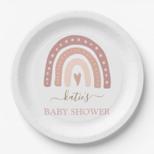 Cute Blush Pink Rainbow Girl Baby Shower Paper Plate