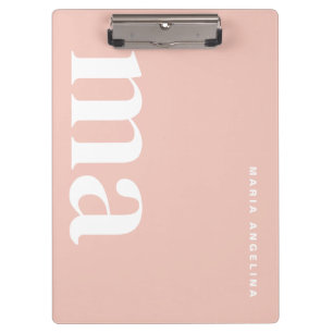 Cute Blush Pink School Monogram Name  Clipboard