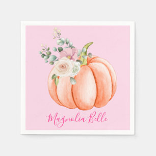 Cute Blush Pink Spring Floral Little Pumpkin Name Napkin