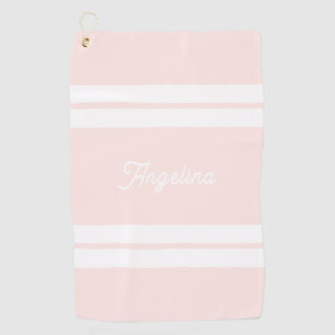 Cute Blush Pink Stripes Pattern Personalised Golf Towel