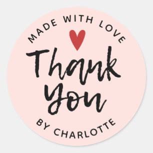 Cute Blush Pink Thank You Handmade With Love Classic Round Sticker