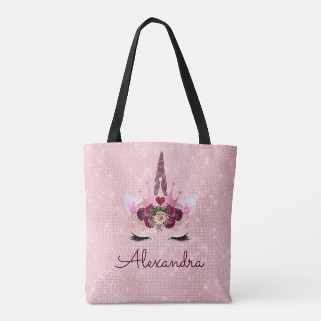 Cute Blush Pink Unicorn Monogram Party Tote Bag (Back)