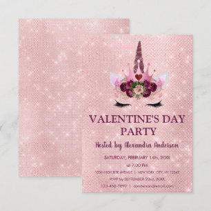 Cute Blush Pink Unicorn Valentine's Day Party Invitation