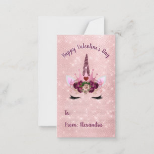 Cute Blush Pink Unicorn Valentine's Day Party Note Card