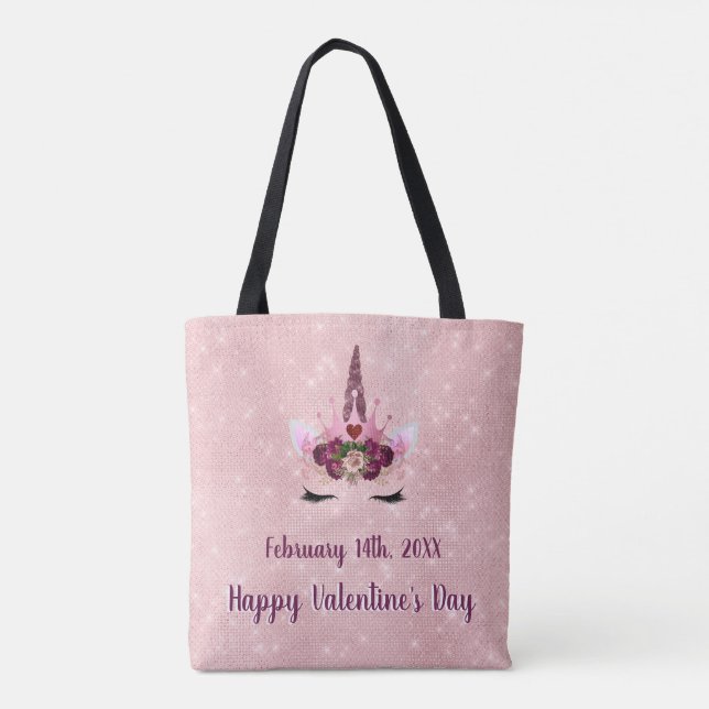 Cute Blush Pink Unicorn Valentine's Day Party Tote Bag (Back)