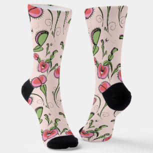 Cute Blush Pink Venus Flytrap Stuck on Your Love Socks