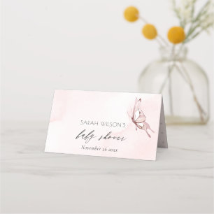 Cute Blush Pink Watercolor Butterfly Baby Shower  Place Card